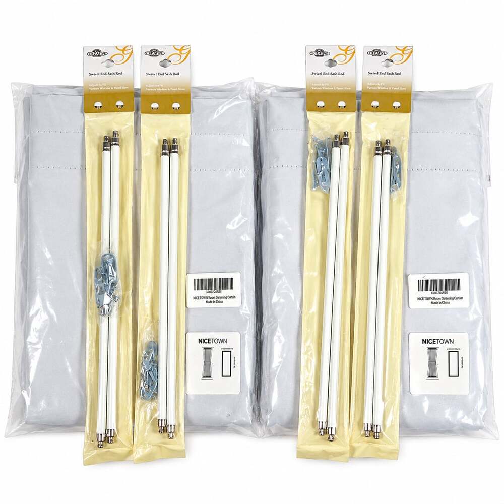 Curtain Rods and Room Darkening White Curtains Bundle for French Doors
